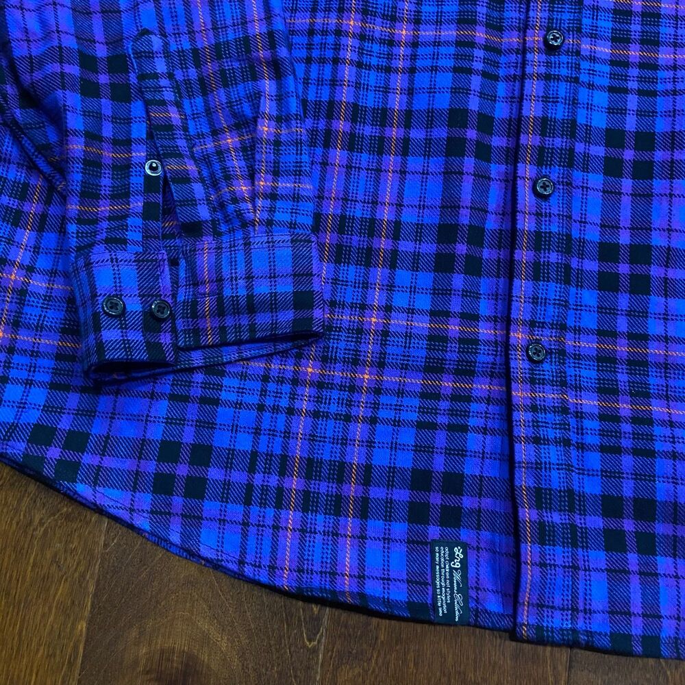 LRG Lifted Research Group Y2K Plaid Purple Black Button Up Shirt Flannel 2XL - Picture 3 of 8